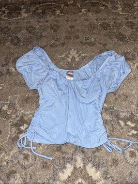NOBO Light Blue Puff Sleeve Ruched Crop Top
